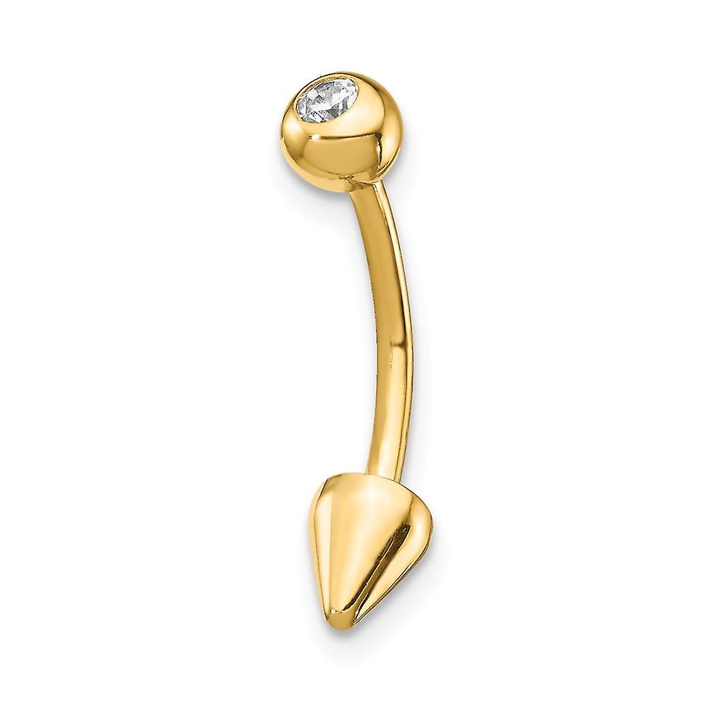 4.03mm 14k Solid Yellow Gold Cubic Zirconia Cone Belly Ring Body Piercing-Ring for Women