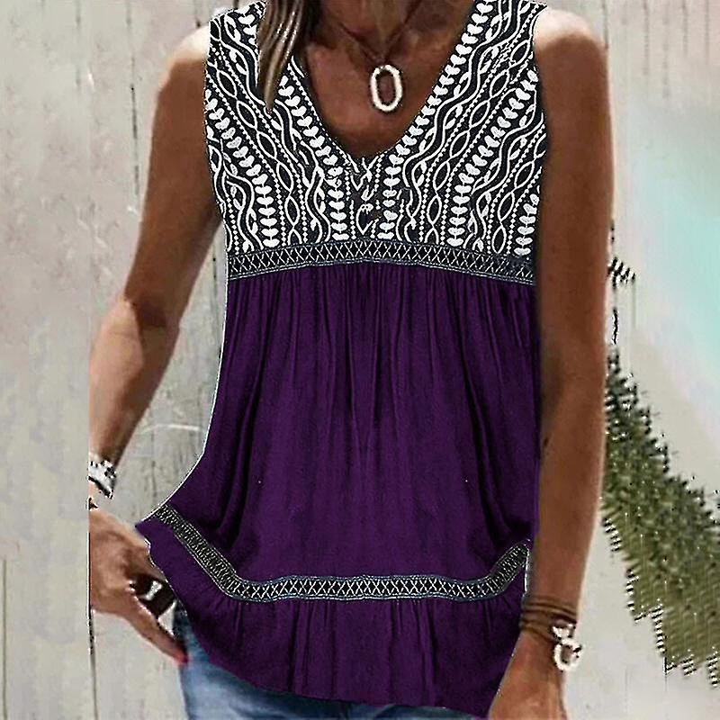 Femmes T Shirts Color Block Débardeurs Sans manches Patchwork Chemisier V Col Pull