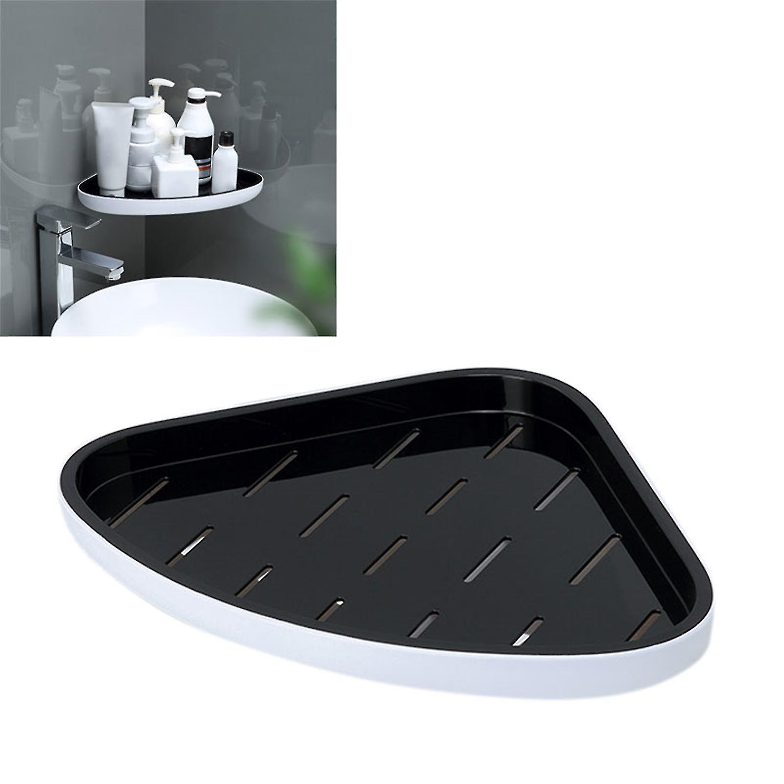 Triangle Bathroom Corner Rack Waterproof Ventilated Plastic Wall Mounted Shelf for Shampoo Black 