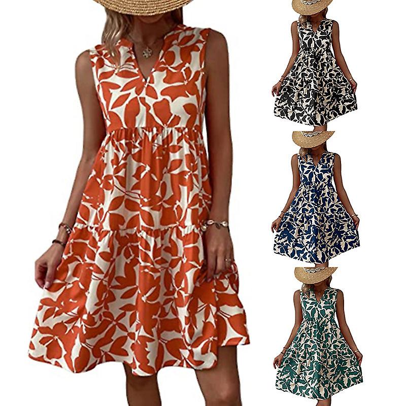 Kvinnor Flickor Klänning Trendigt Bohemiskt Mode Lös V-ringning Plisserad Tryck