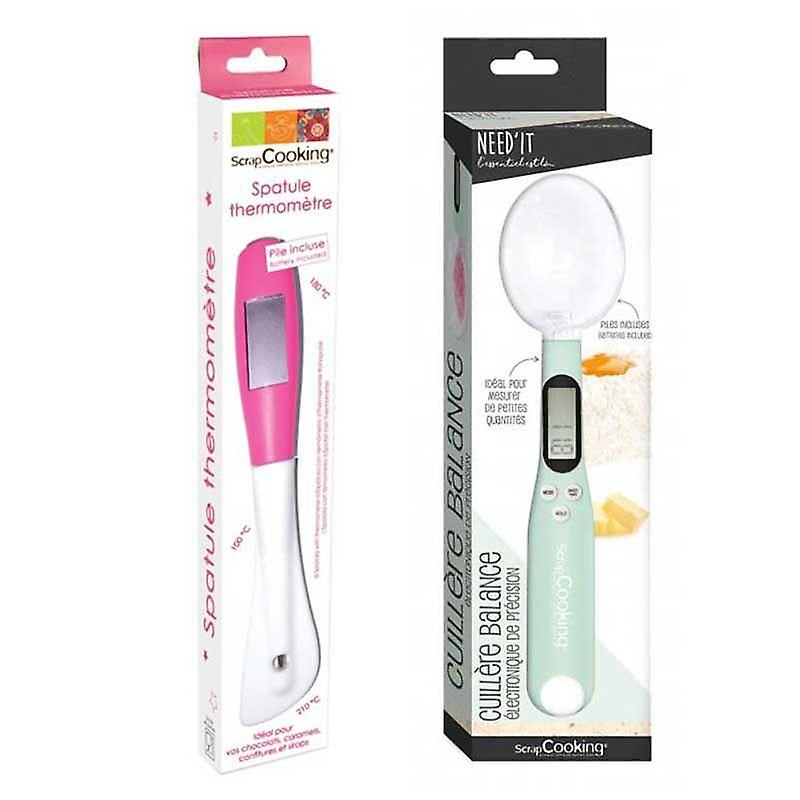 Spatula thermometer and kitchen spoon scale