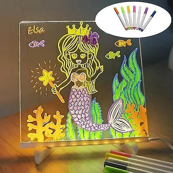 Led Note Board With 7 Colors Pen, Glowing Acrylic Dry Erase Board With Led Light & Stand, Light Up Diy Message Board Desk Whiteboard