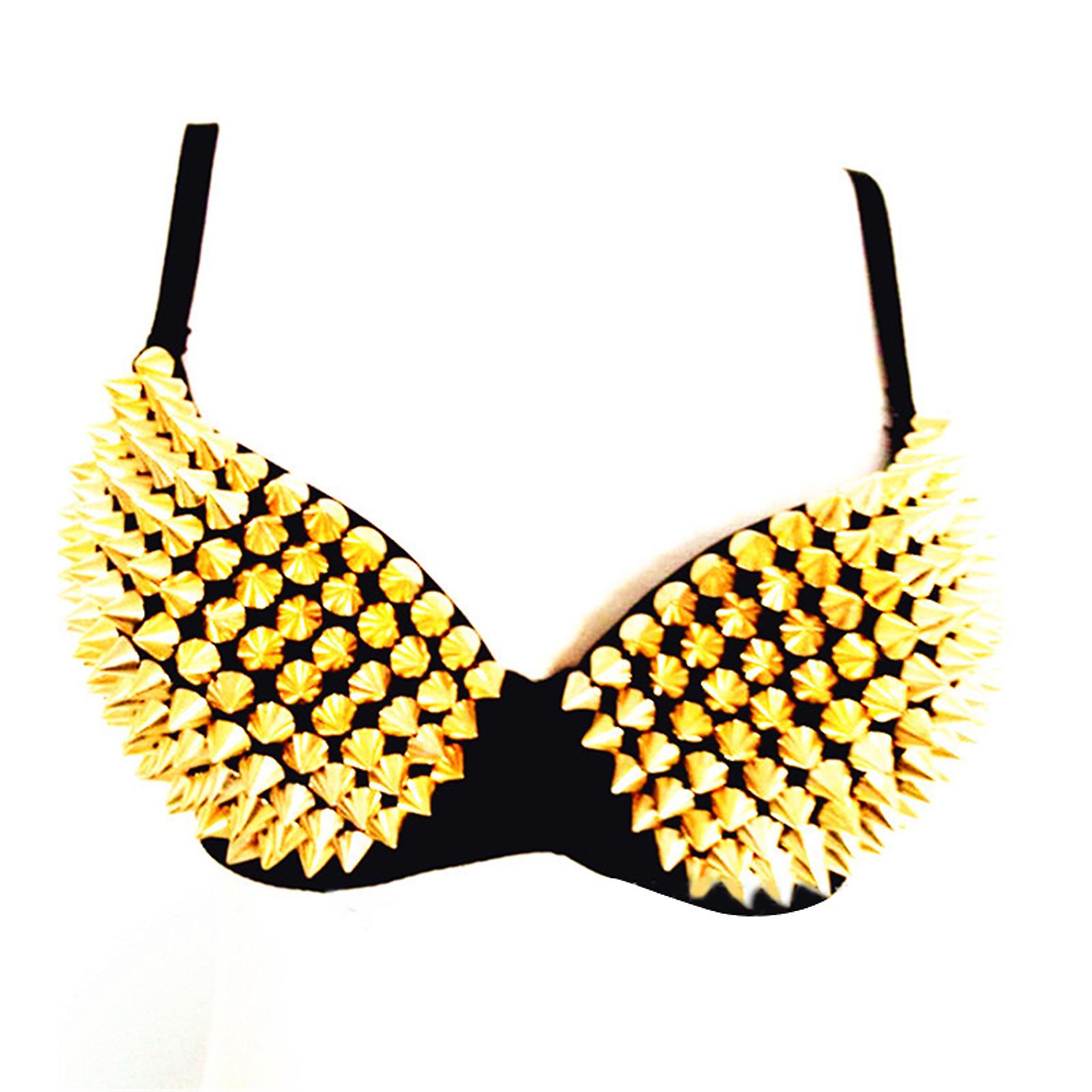 Women's Steampunk Bra with Spike Studs Rivet Party Club Rave Sport Bra Tops