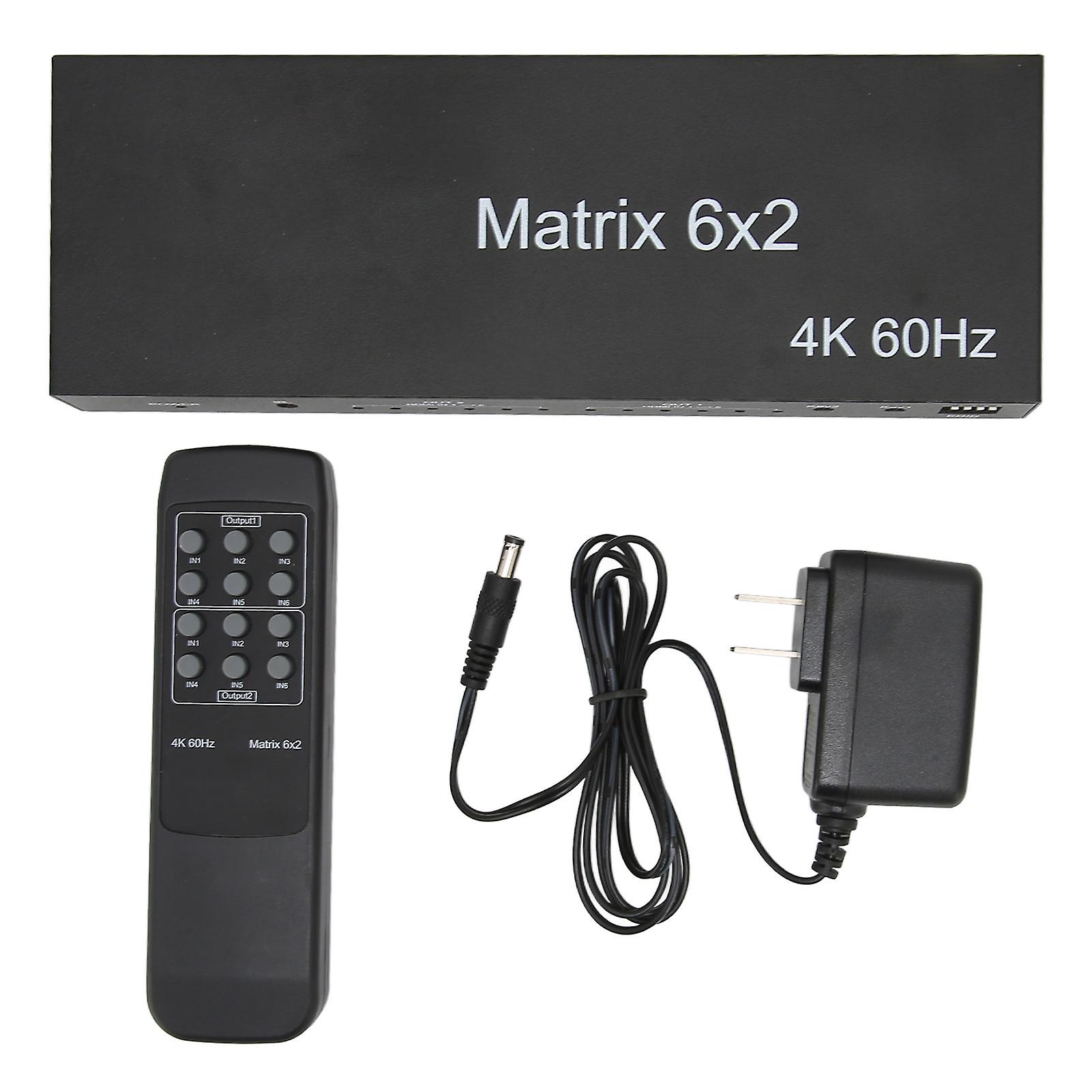 6x2 HDMI Switcher Splitter 4K 60Hz EDID 3D HDCP 2.2 with Remote Control US Plug