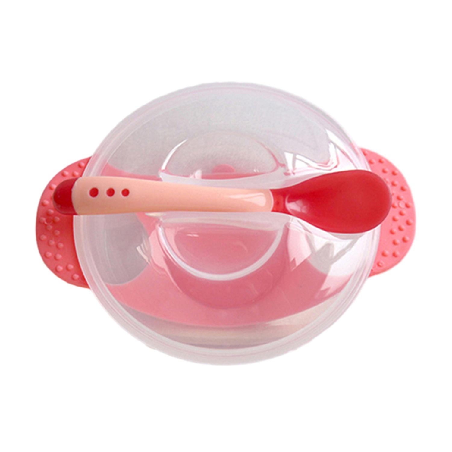 OuZhan 1 Set Baby Suction Bowl Temperature Color Changing Spoon Feeding Tableware Tool