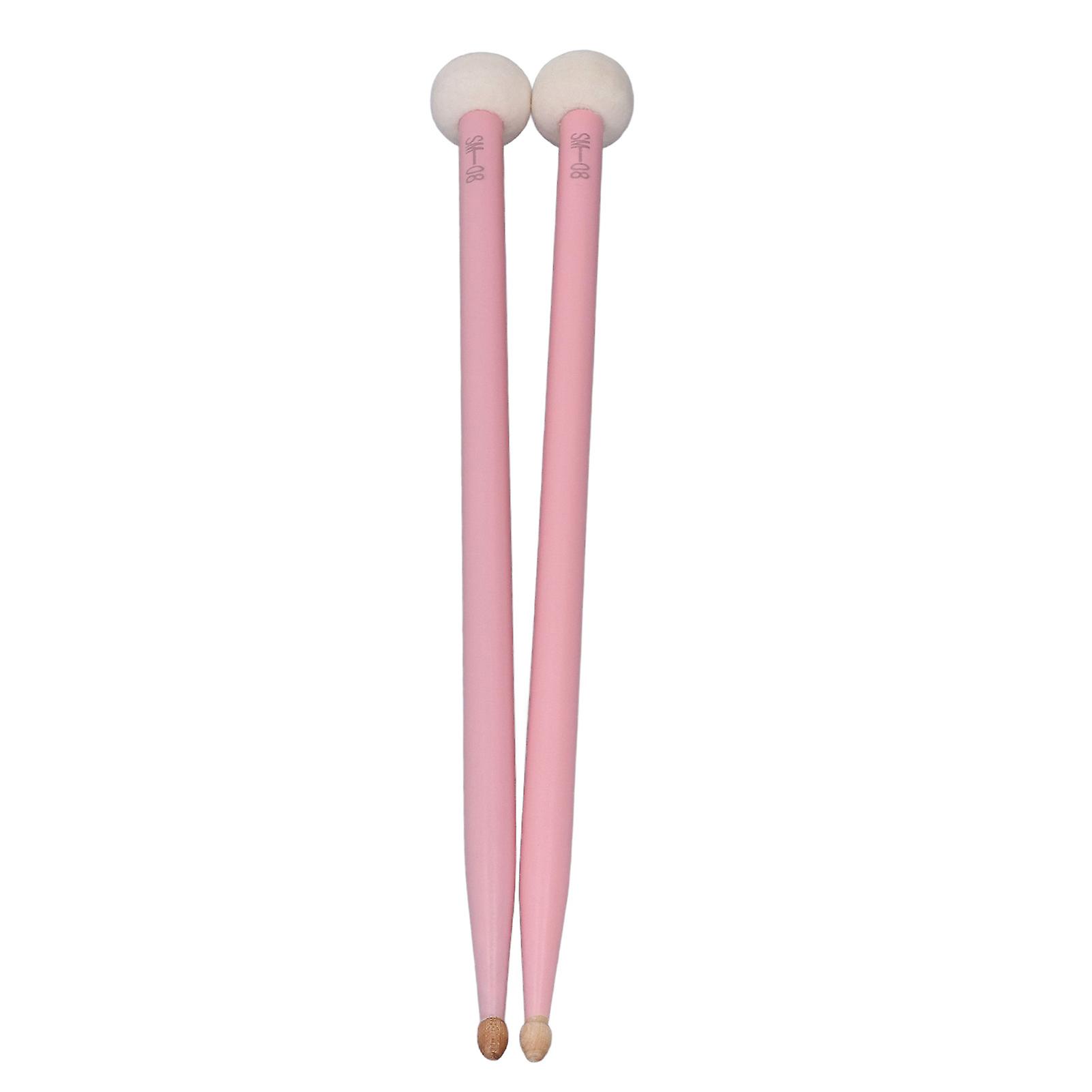 2Pcs Drum Mallet Felt Head Wooden Handle Non Slip Instrument Accessory Set Kit for Playing Pink 