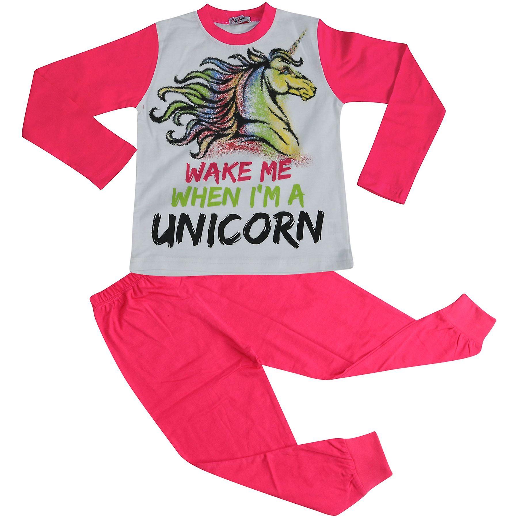 Girls Wake Me When I'M A Unicorn Print Pink Pyjamas Set