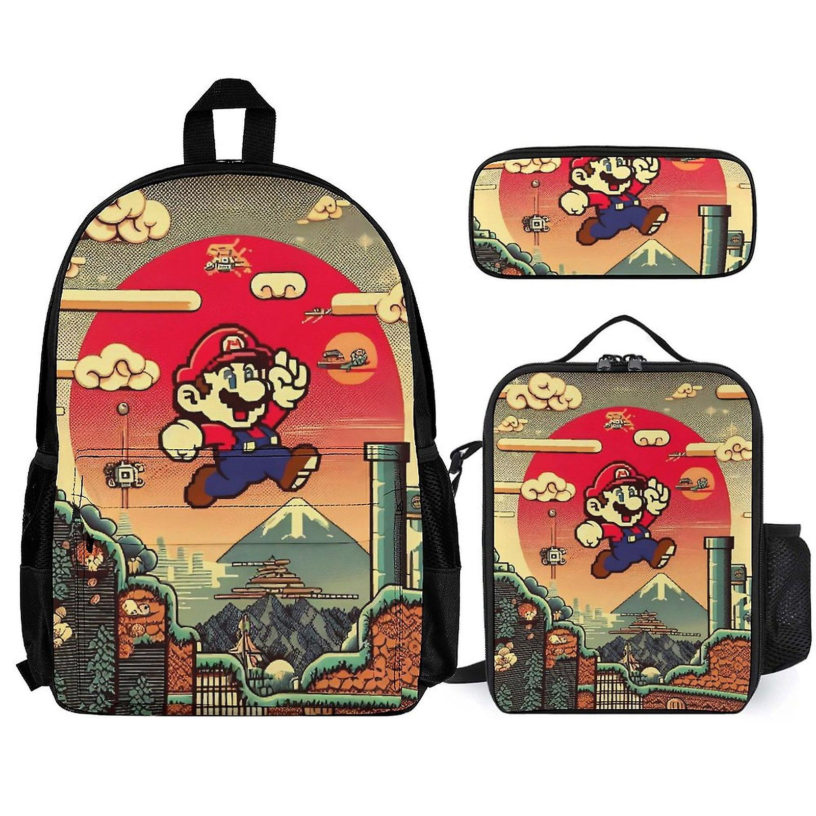 Super Mario Backpack Set, Backpack with Lunch Box And Pencil Case 3pcs Set