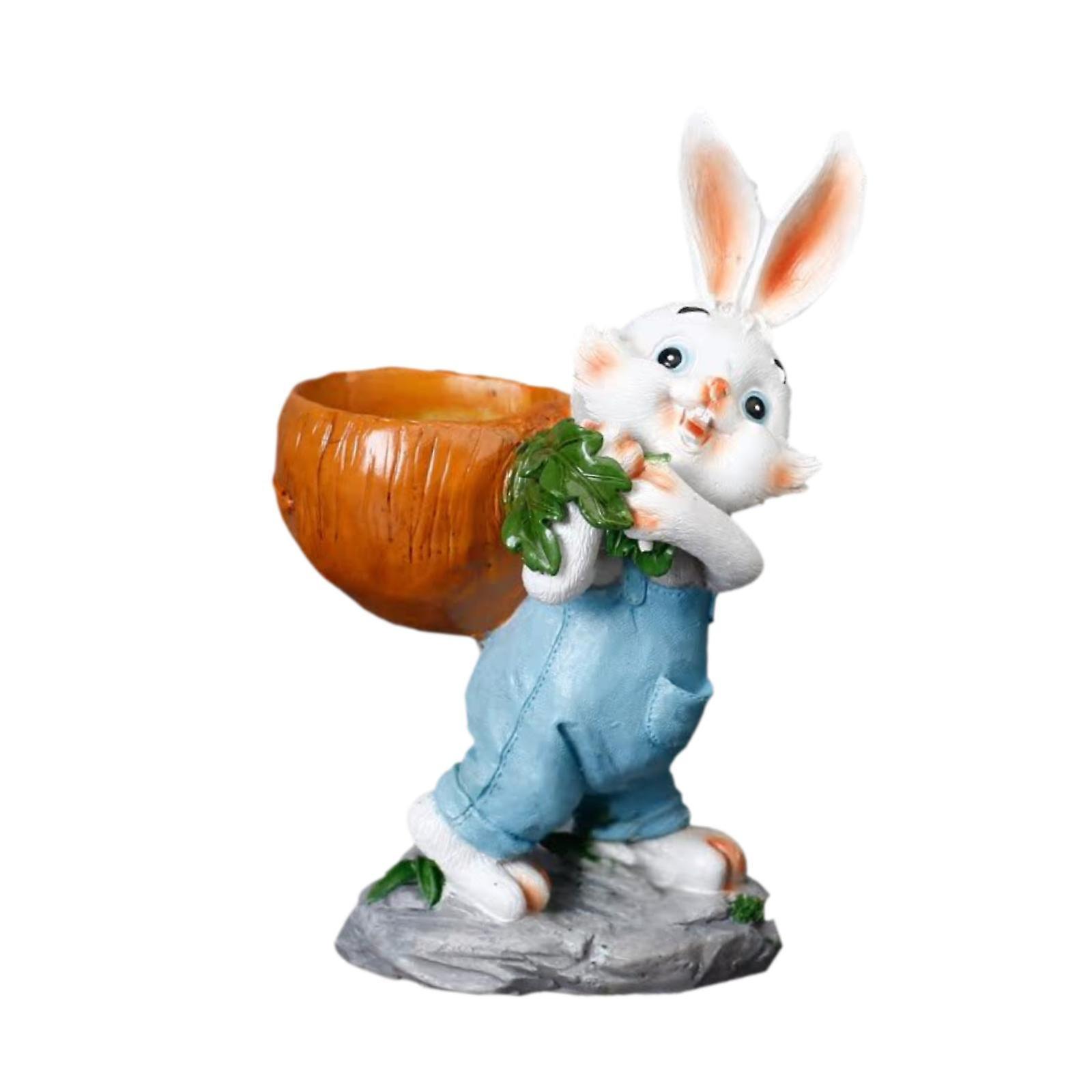 Easter Bunny Statue Flowerpot Balcony Decoration for Outside Decor Versatile White