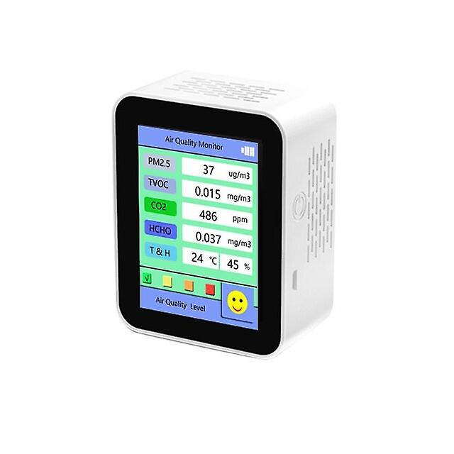 6 In 1 Air Quality Monitor Pm2.5/tvoc /co2/hcho/temperature/humidity Built-in Battery Multifunction Air Quality Tester
