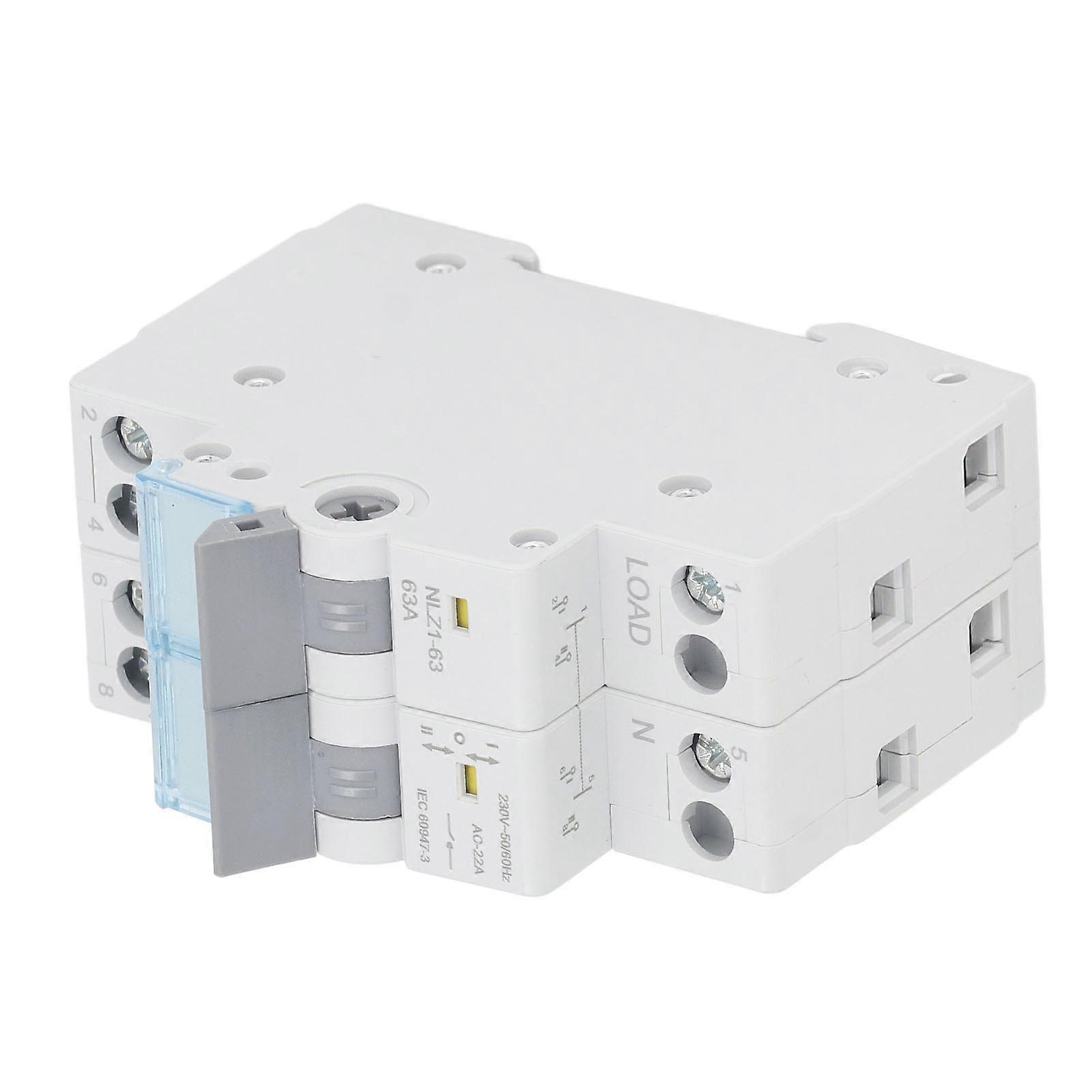 230VAC 63A Dual Power Manual Transfer Switch 35mm DIN Rail Mount Single Side Interlock Circuit Breaker 2P