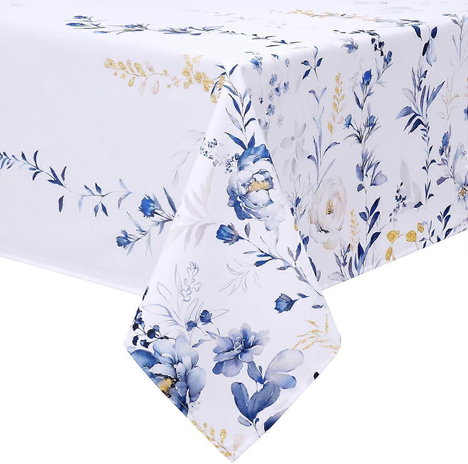 Floral Tablecloth Rectangle, Watercolor Wildflower Table Cloth, Spring Summer Waterproof Polyester Fabric Wrinkle Free Tablecloths for Outdoor, Picnic