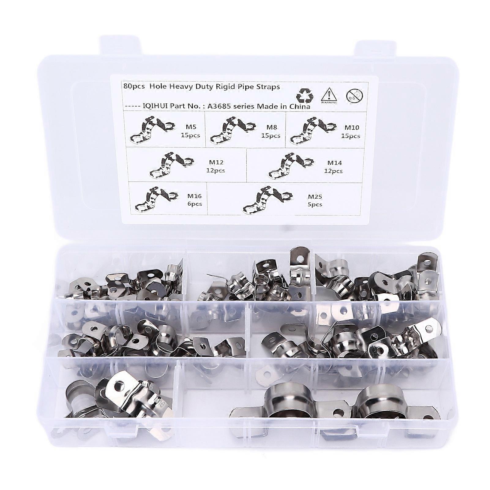 80Pcs Stainless Steel Pipe Strap Clamps 2 Hole U Bracket Tube Strap Tension Clips Universal for RV E2U511