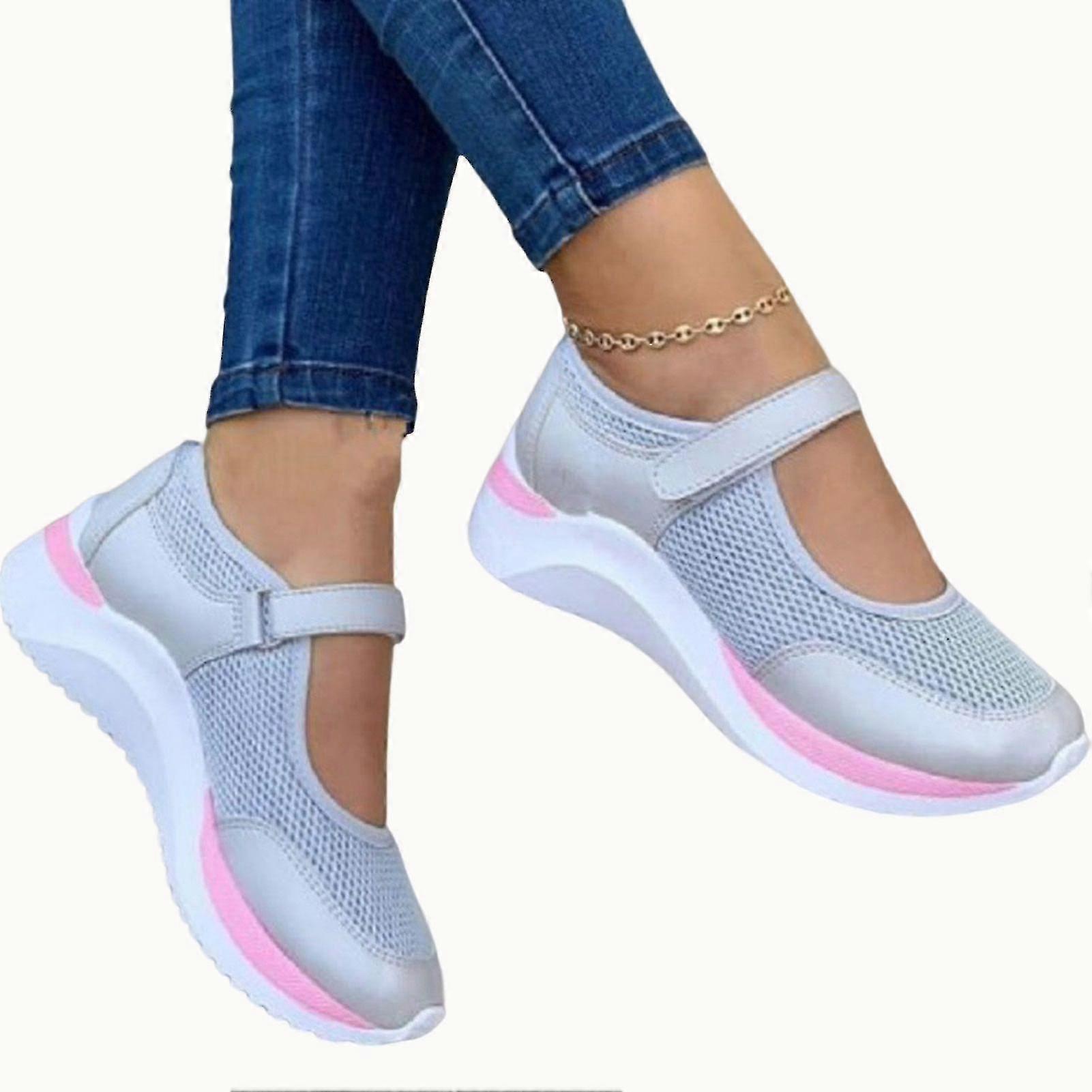 Summer Walking Shoes With Hook And Loop Buckle Flyweaving Shoes For Woman Fitness Sports Exercise