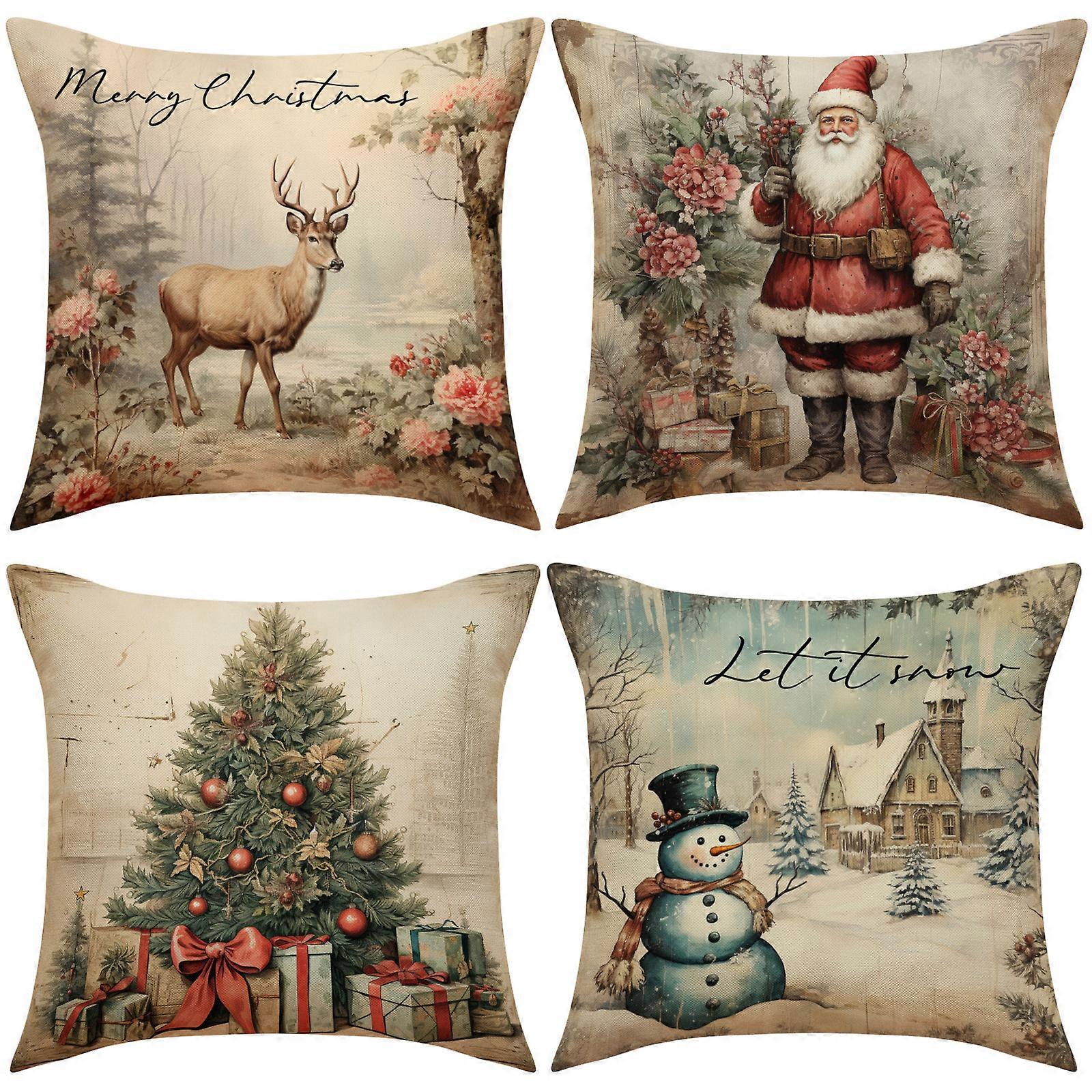 Jul Retro Soffa Kuddfodral Vardagsrum Sittdyna Snögubbe Kuddfodral Semester Dekoration Säng Kuddfodral