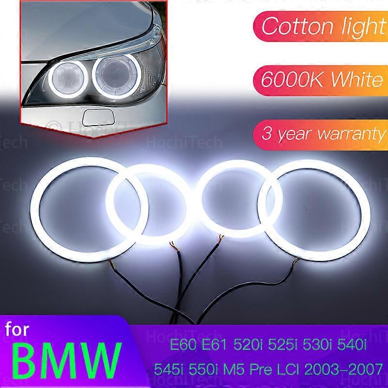 مجموعة عيون الملاك 6000L القطن الأبيض هالو حلقة ضوء لسيارات BMW E60 E61 520i 525i 530i 540i 545i 550i M5 قبل LCI 2003-2007