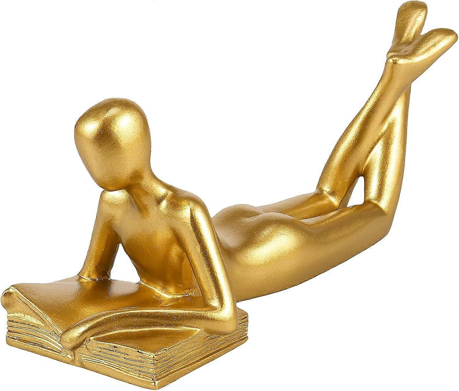 Thinker Statue Gold Reading Statue Resin Thinker Figurines Abstract Thinker Sculpture Reading Aesthetic Decoration Thinker Table Ornaments for Office 