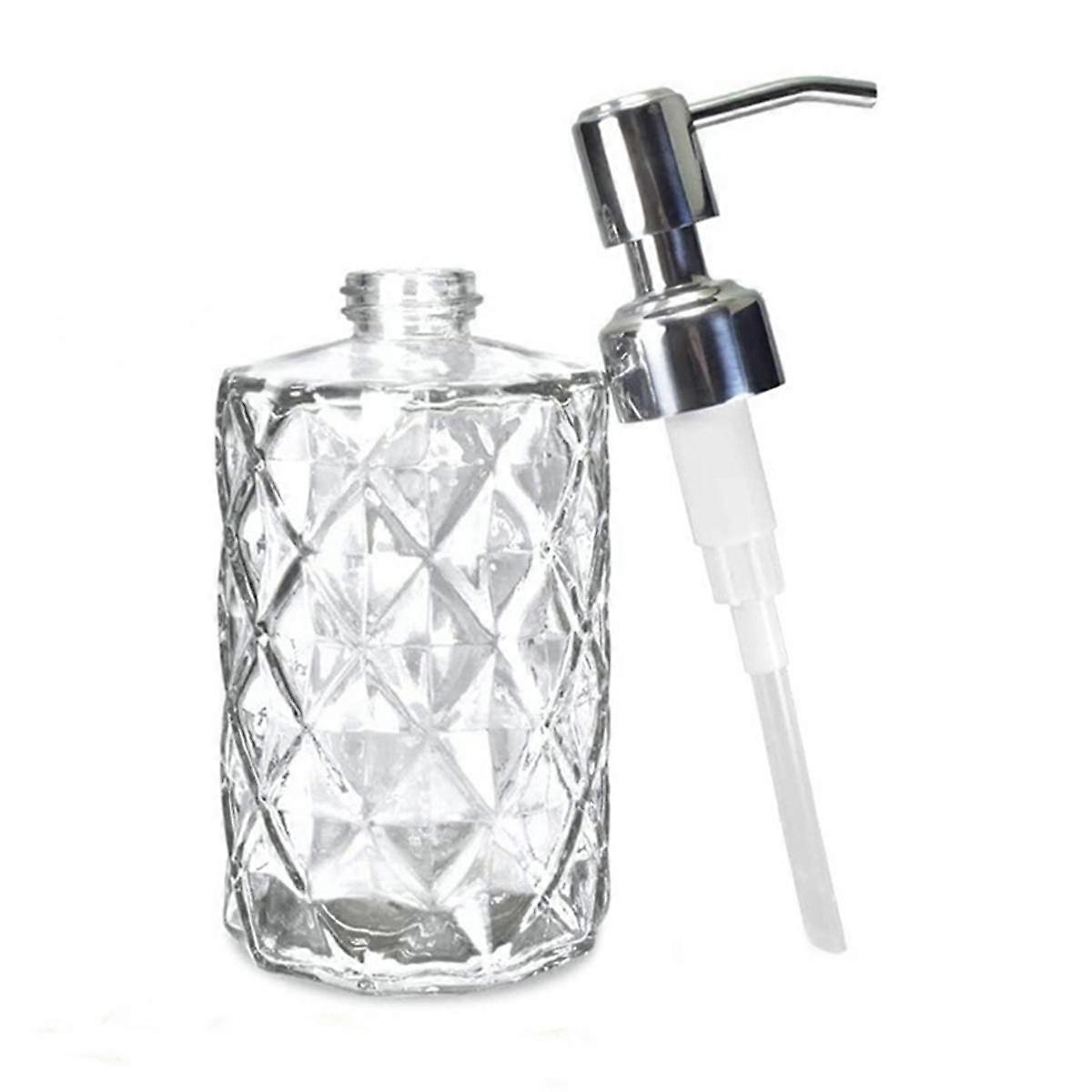 Diamond Embossed Glass Soap Dispenser with 304 Rustproof Stainless Steel Pump, Bathroom Soap Dispen