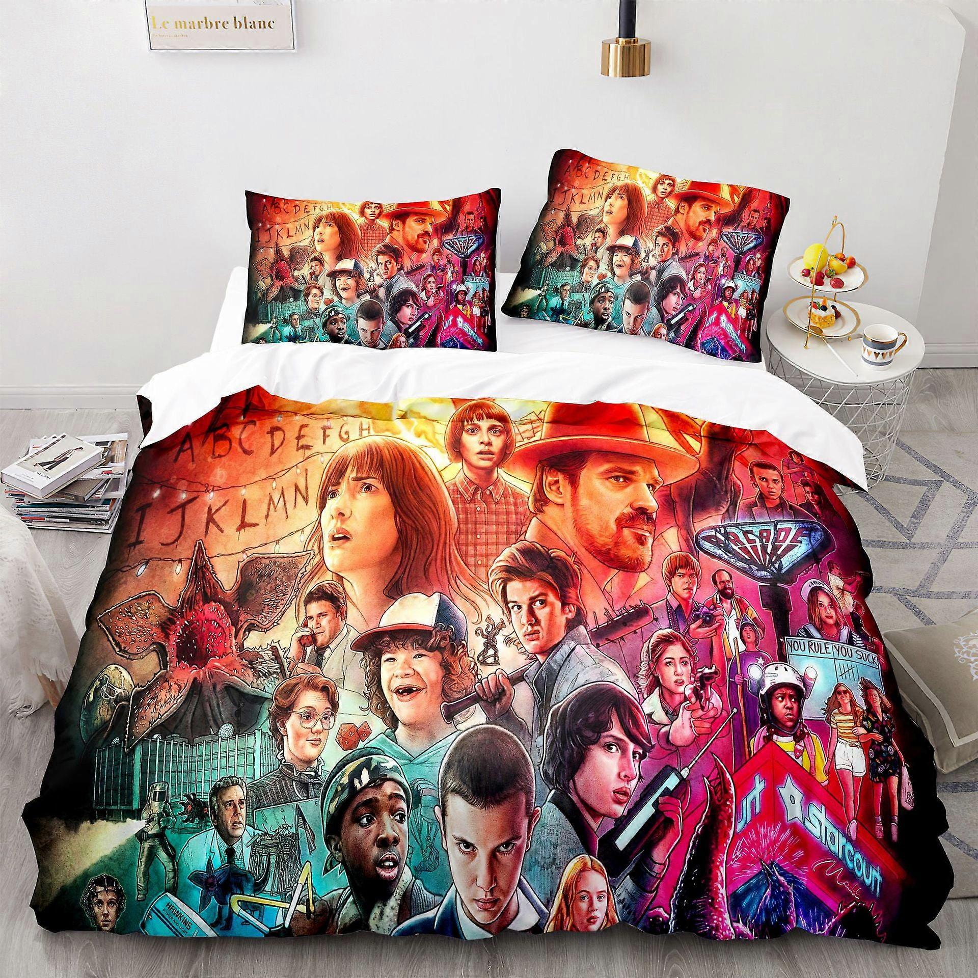 c960 Trzyczęściowy druk cyfrowy 3D Stranger Things Pokrowiec na kołdrę uu960