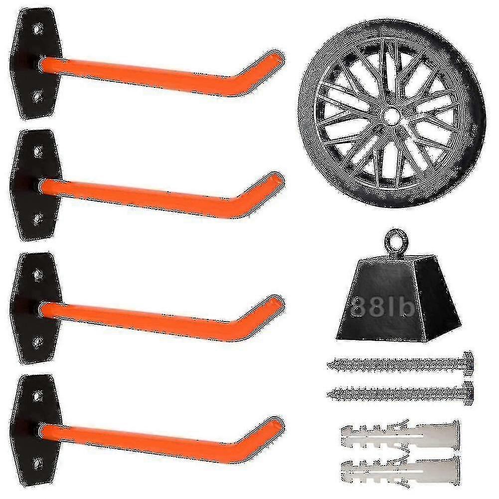 4 Pcs Garage Hooks Heavy Duty Wall Mount,tire Storage System With Anti-slip Coating,hang Heavy Tool Tw