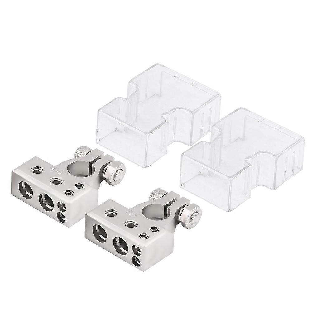 Pair of Car Battery Terminal Positive & Negative Connector Clamp Silver for 0/1 2 4 8 AWG Gauge