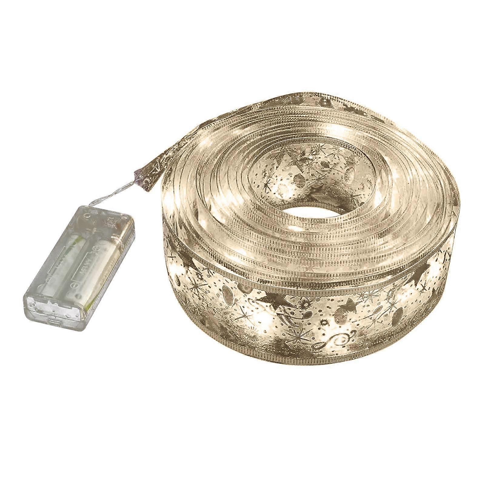 50 LED 5M Christmas Ribbon Bows With LED Fairy Lights Strings Christmas Tree Ornaments New Year Home Decor