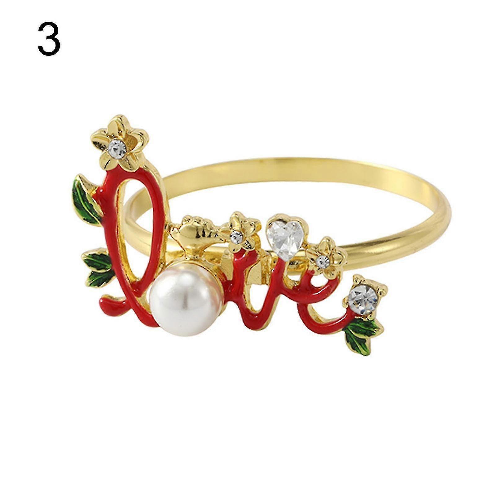 Useful Napkin Ring Holder Reusable Love Theme Rhinestone