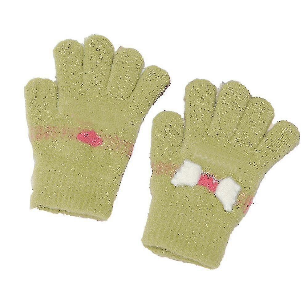 Children's Cute Kitty Warm Winter Knitted Glovesgreen