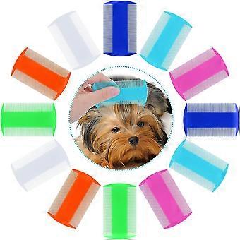 Hund Floh Läuse Kamm-Set, Katze Hund Pflegekamm doppelseitige Kämme zum Entfernen von Tränenspurenweiß, blau, dunkelblau, rosa, orange, grün12pcs