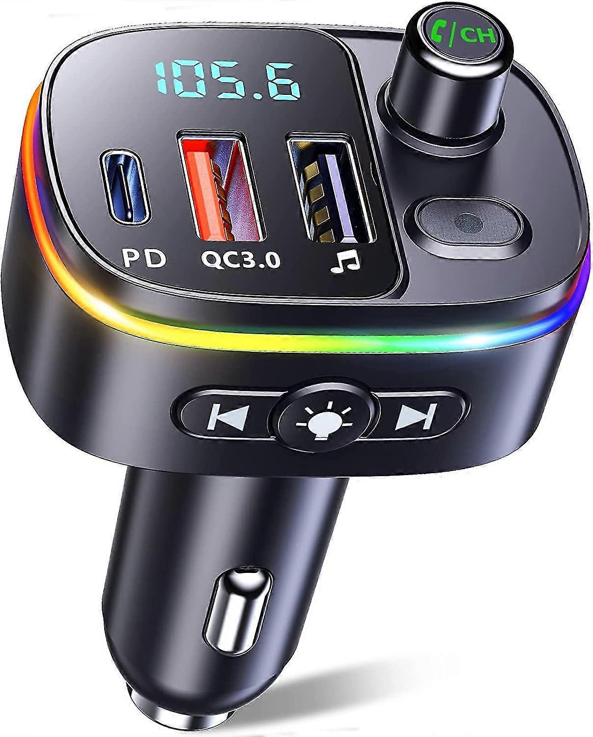 Fm Transmitter For Car Bluetooth 5.0, Qc3.0 & Pd 18w Usb C Car Charger, 9 Rgb Backlit Car Bluetooth Receivers, Bluetooth Car Adapter Support Handsfree