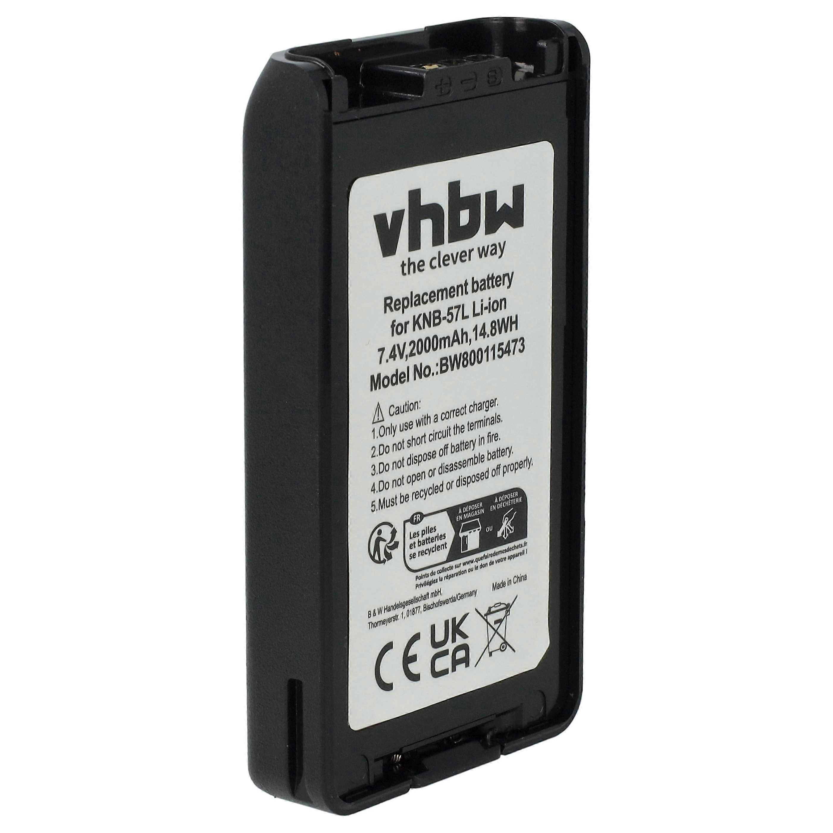 vhbw-batteri kompatibelt med Kenwood NX-320E, NX-320E2, NX3200, NX-320, NX-220, NX-220E3, NX-220E2 radio, walkie talkie (2000 mAh, 7,4 V, Li-Ion)