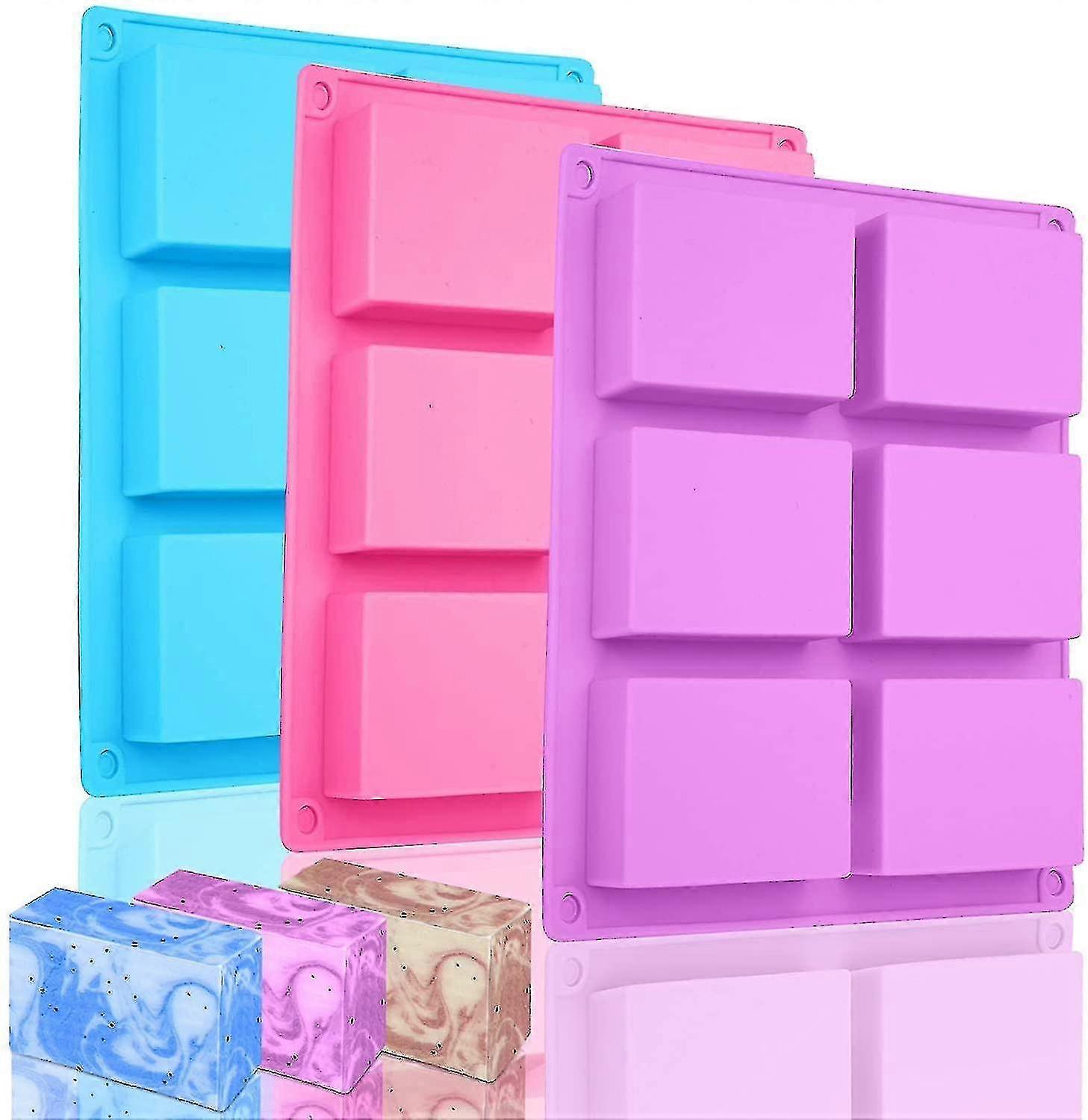 3 قطع قوالب الصابون سيليكون ، قالب الصابون 6-تجويف مستطيل سيليكون العفن- شينهان