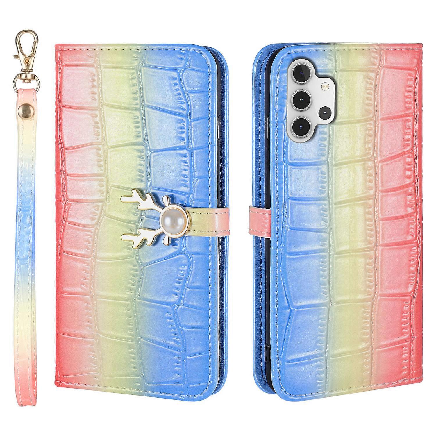 Elk Pattern Phone Case for Samsung Galaxy A32 5G with Card Holder, lanyard, PU Leather Material, Wallet Function, Corner Fall Protection