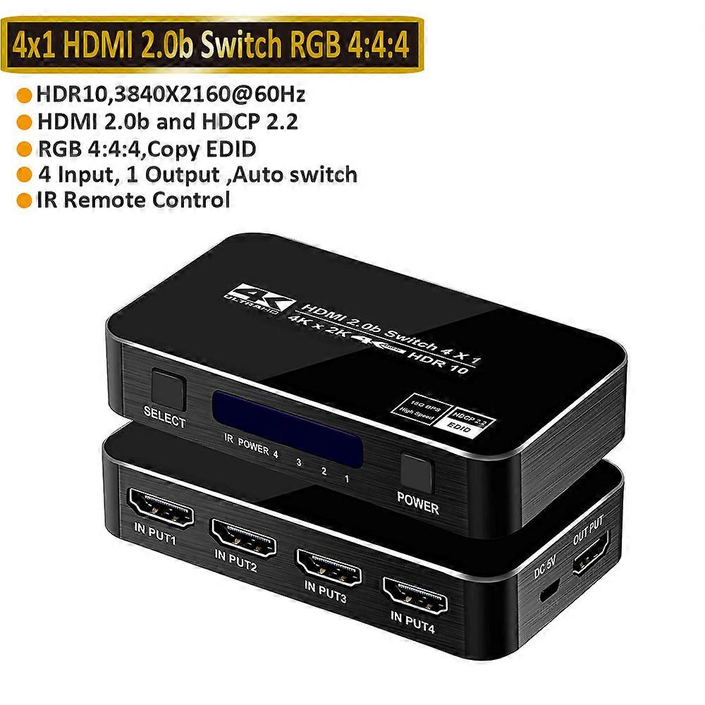 2023 Best 4K HDMI Switch 2.0 Support RGB 4:4:4 HDR HDMI Switch 4K 60Hz HDMI 2.0 Switch Remote IR UHD 4 Port HDMI Switch Switcher