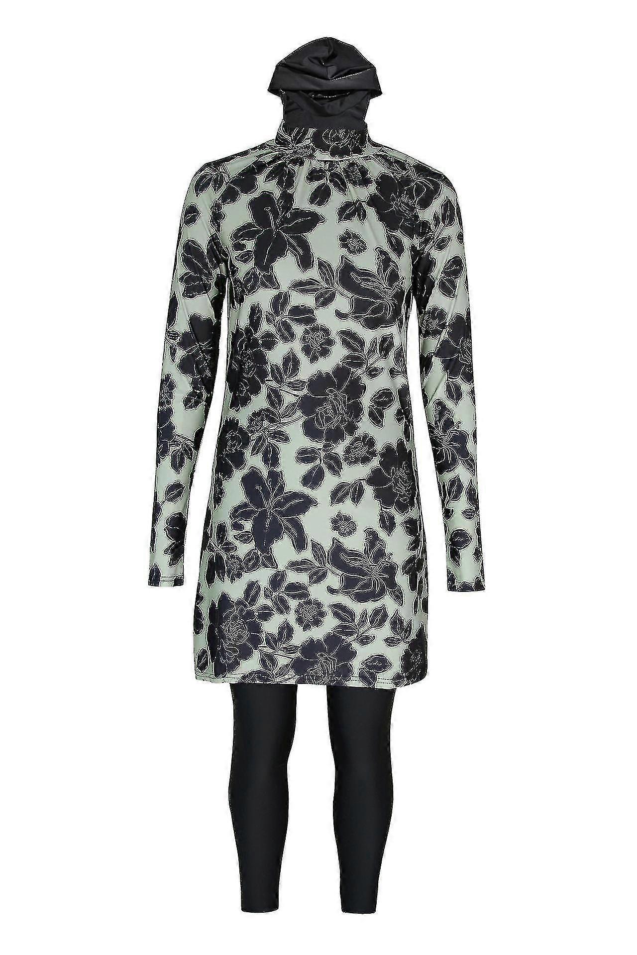 בגדי ים מוסלמים נשים כיסוי מלא שרוול ארוך פרחוני בורקיני סט ערבי איסלאמי בגד ים