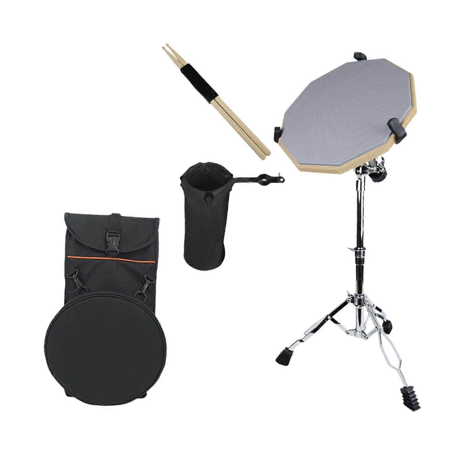 Drum Pad Set 12 inch with Snare Drum Stand Silicone Portable with Drumsticks gray
