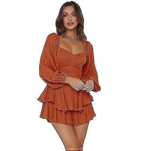 Femmes à manches longues Ruffle Layer Cravate Mini Short Romper