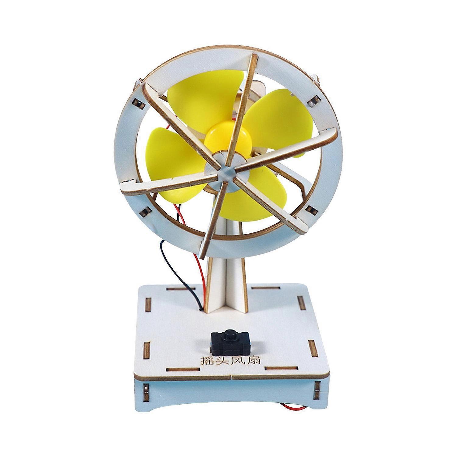 1 Set Fan Model Kit Science Experiment Toy DIY Assembly Wooden Puzzle Electric Fan Model Educational