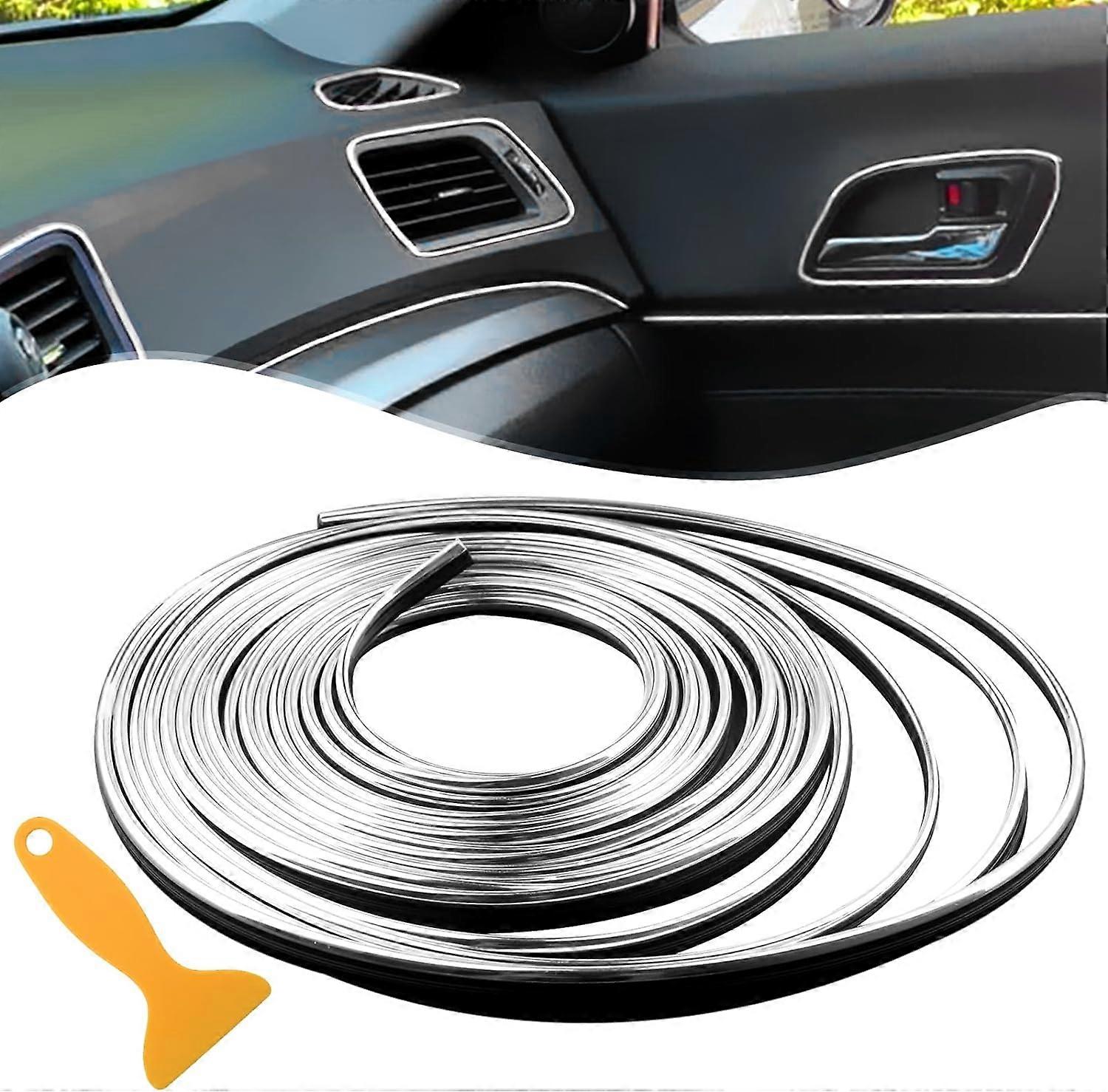 Car Interior Molding Trim(Silver),10M Tape 3D Film Decoration Decoration Molding Trim Strip for Auto Parts Interior Spacers