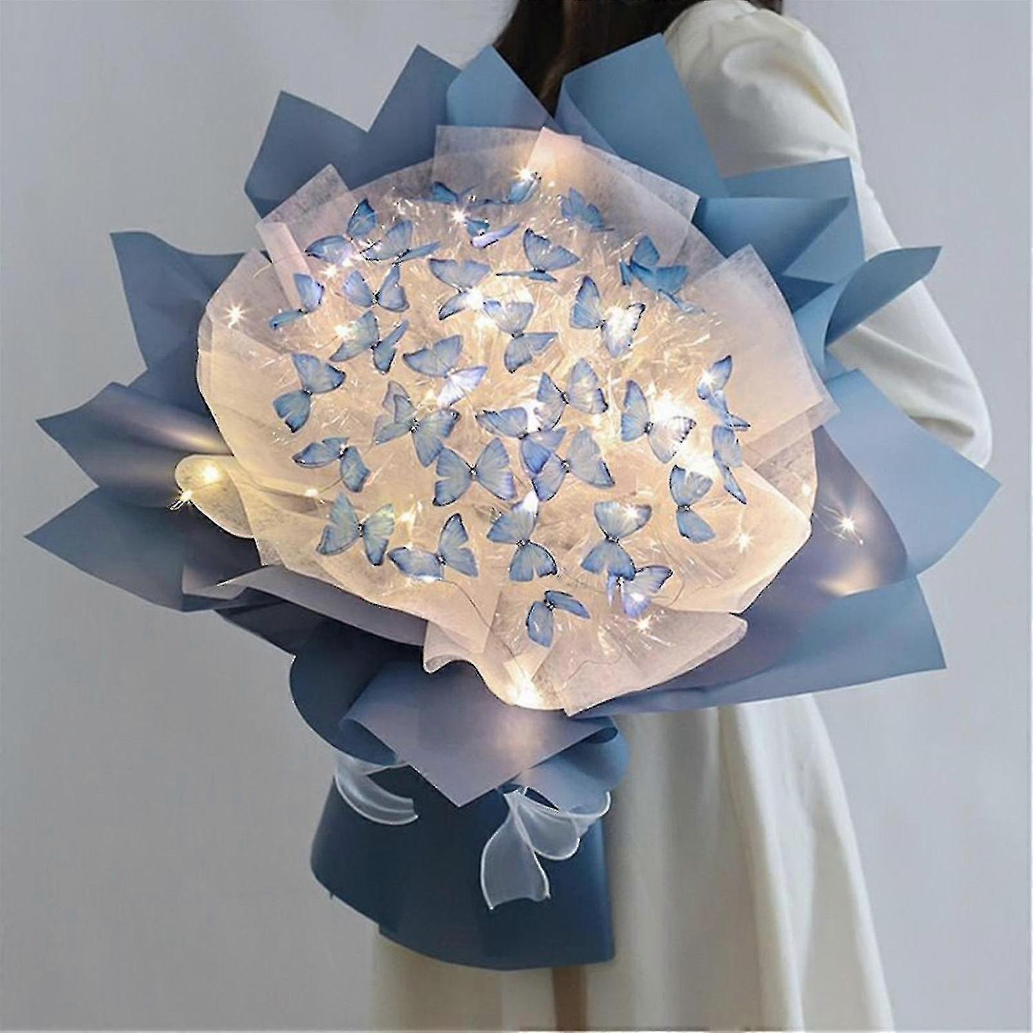 DIY 33pcs Butterflies Flower Bouquet Gift Set With Led Light Great Gift Ideas For Valentine's Day, Birthday