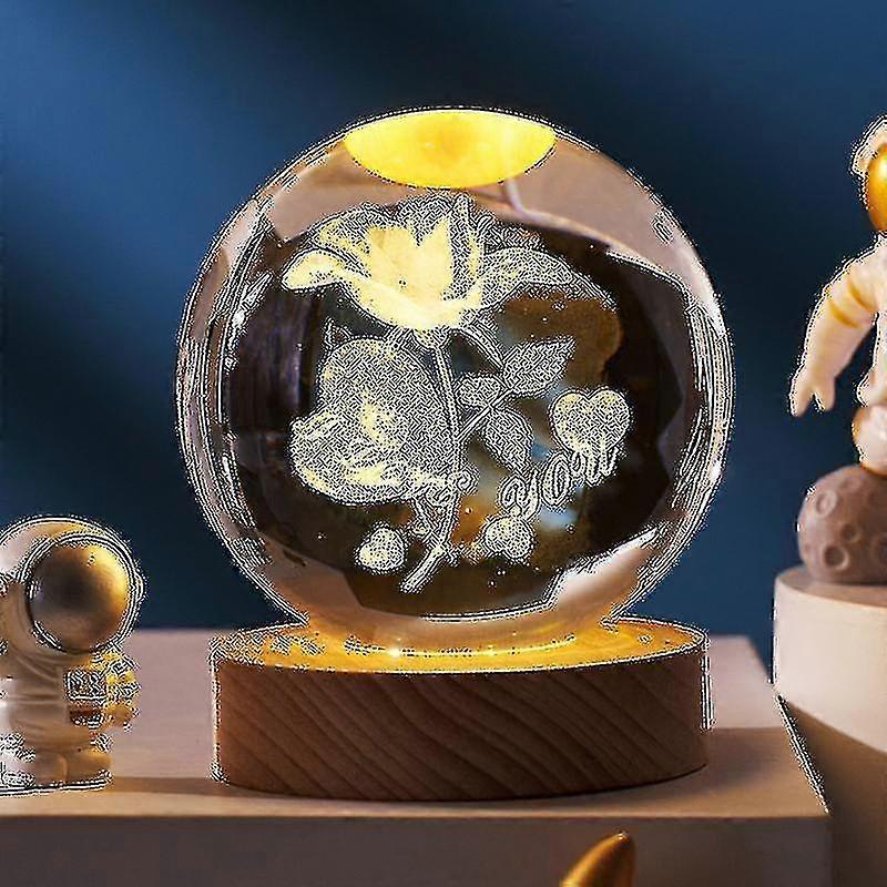 3d Planeta Bola de Cristal Com Base de Madeira, Luz Noturna Led de Cristal 3d, espaço Galaxy Crystal Ball Ornament for Home