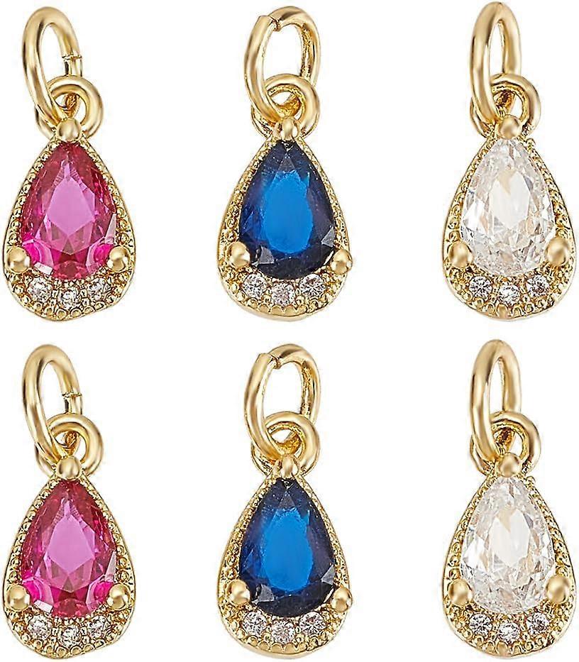 Brass Cubic Zirconia Stud Earrings Teardrop Earings with Loop 18K Real Gold Plated Teardrop Earrings with Loop Mixed Colors for Women