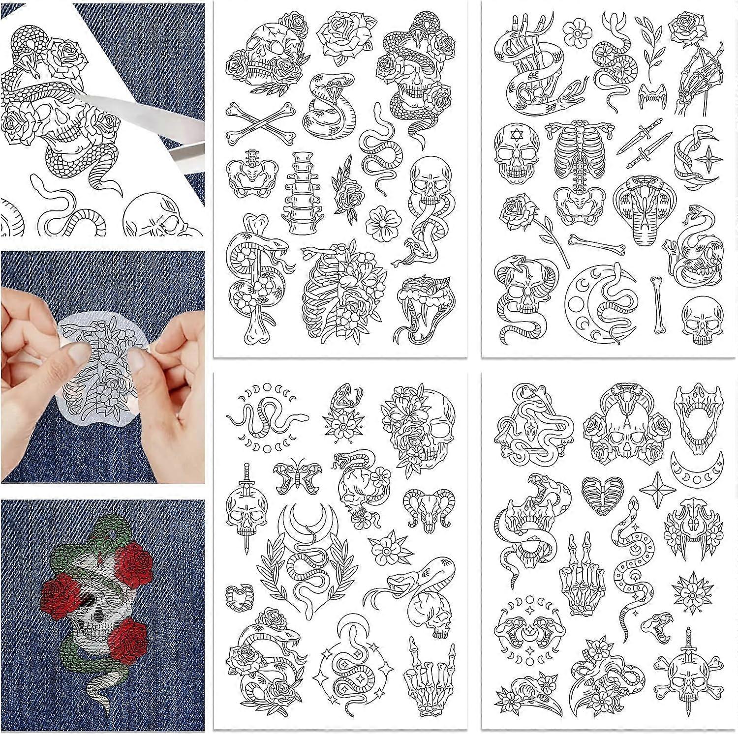 4 Sheets 62Pcs Witchcraft Water Soluble Stabilizer Hand Sewing Stabilizers with Pre Printed Stick and Stitch Self Adhesive Wash Away Stabilizer