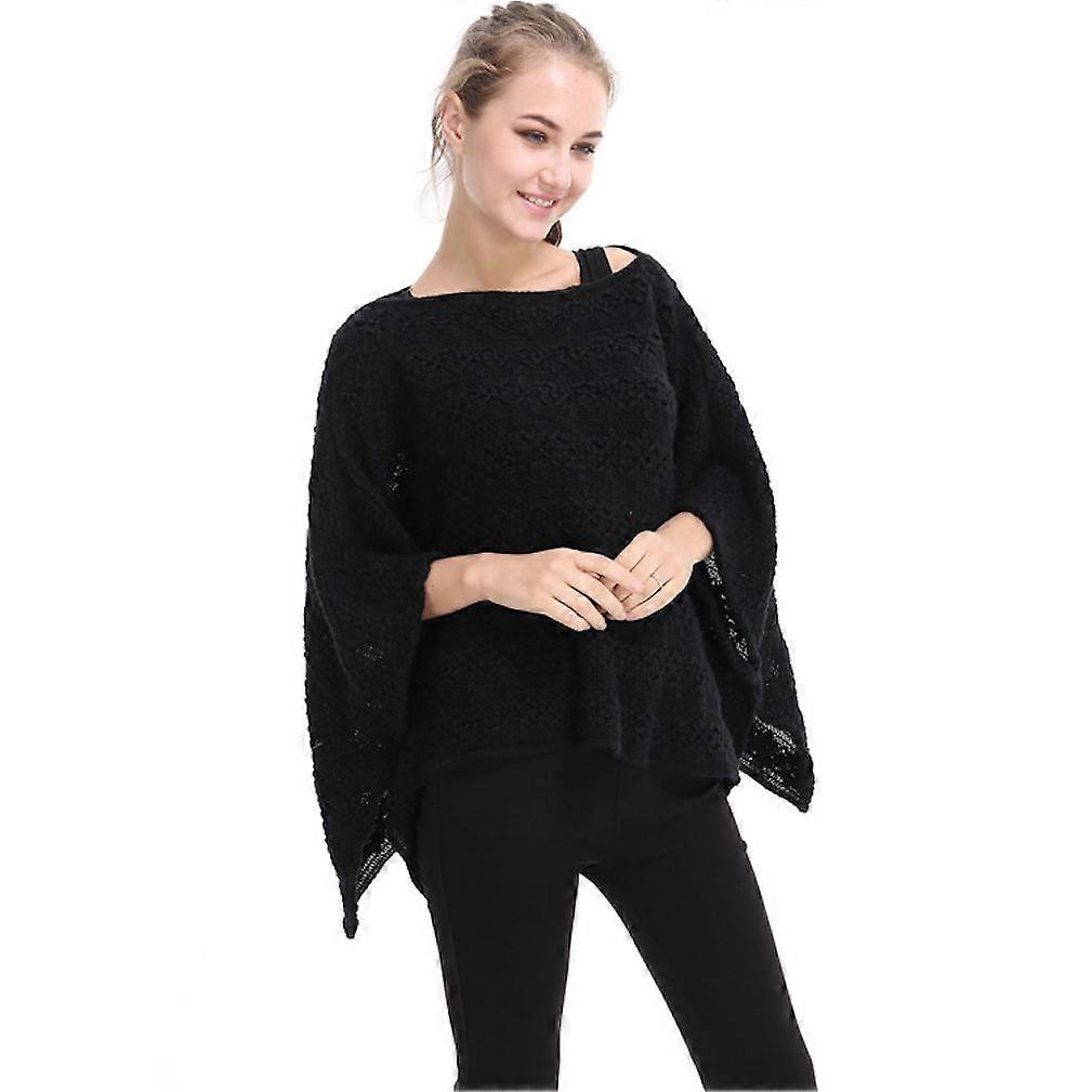 Loose Poncho Pullover Shawl Batwing Blouse Knitting Coat for Lady