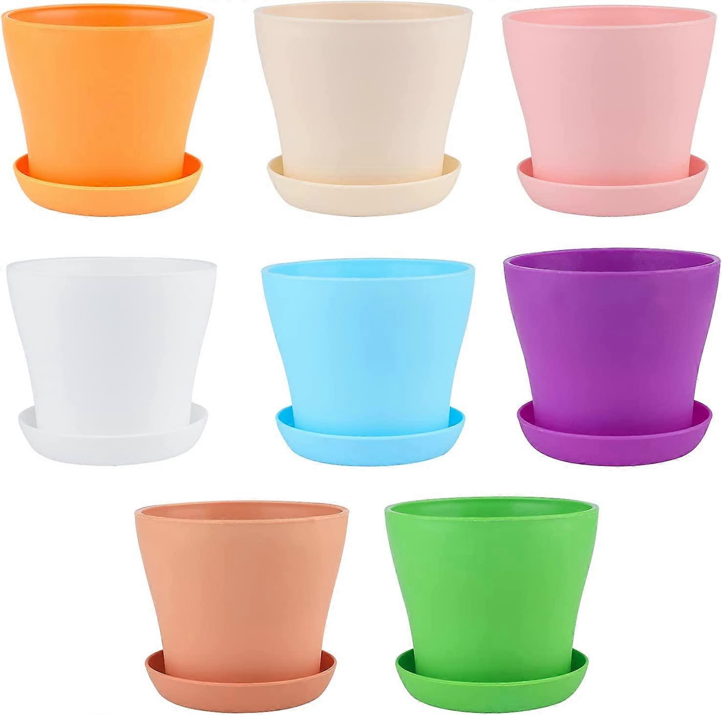 8 Pcs Plastic Plant Pots with Trays