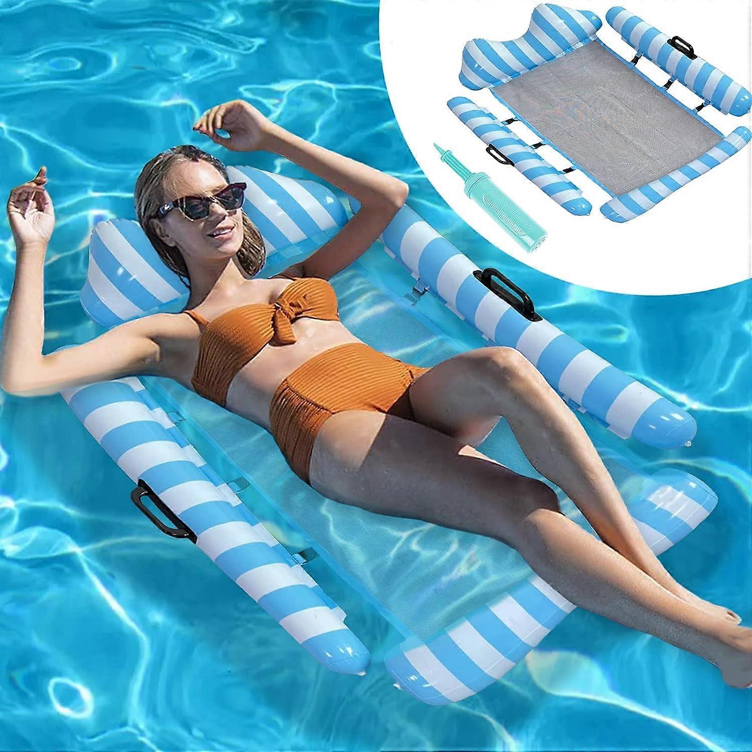 Blue Inflatable Pool Hammock, Floating Hammock, 4-in-1 Inflatable Floating Bed, Water Hammock,Floating Pool Chair, Portable Floating Pool Lounger