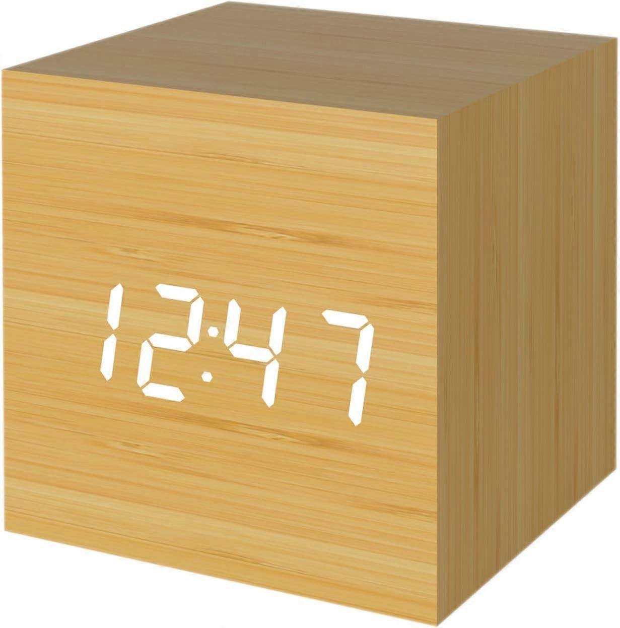 Digital Alarm Clock Wooden Alarm Clock USB/Battery Powered, Bamboo Color