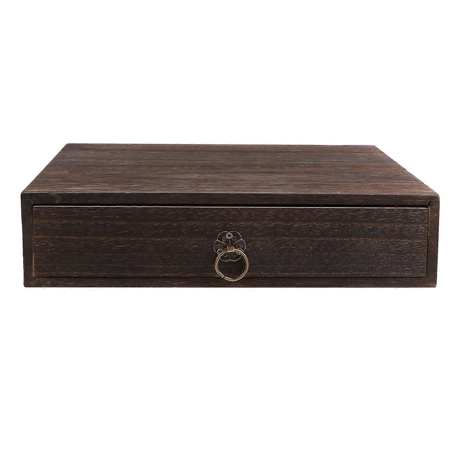 1Pc Solid Wood Storage Desk Box Retro Drawer Type Desktop Organizer (1 Layer)