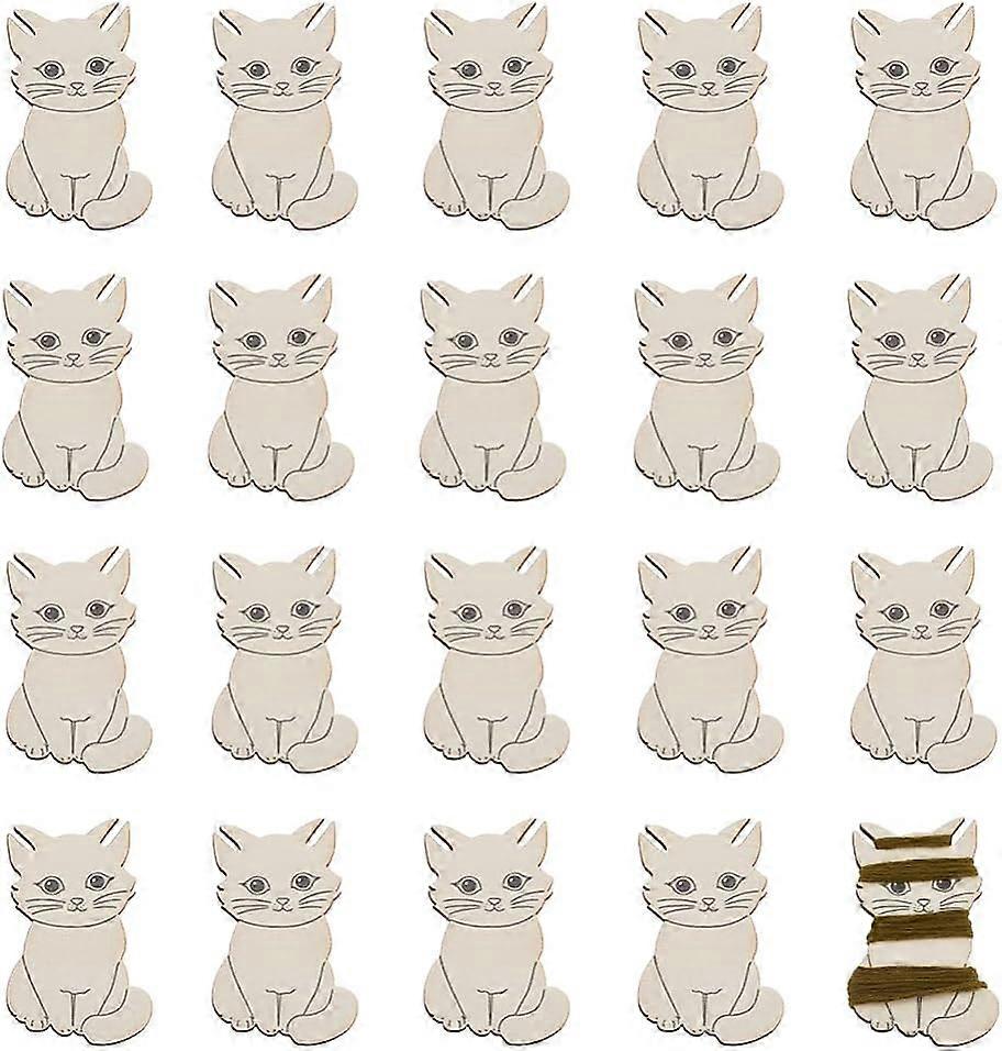 Wood Winding Plates Bobbins for Sewing Embroidery Cross-Stitch Cat Pattern 5.85x3.7x0.3cm DIY
