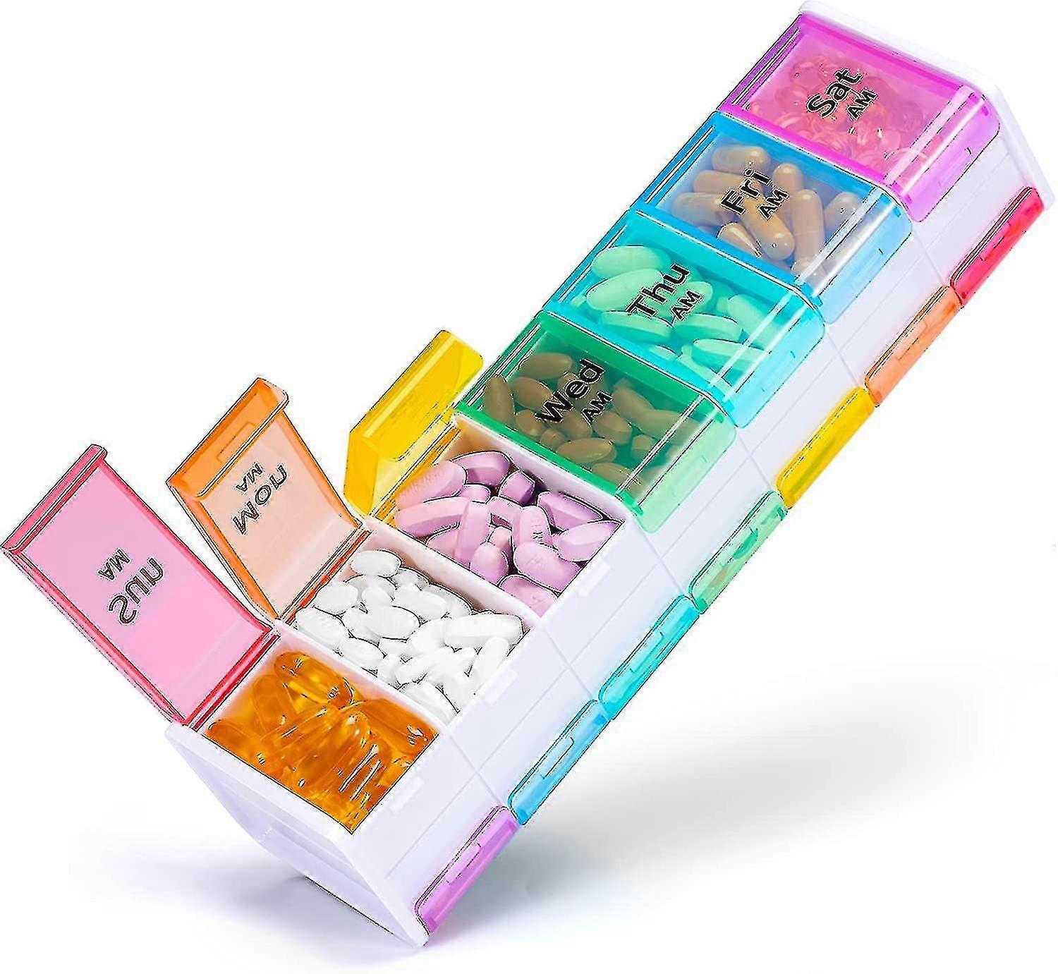 Extra Large Weekly Pill Organizer - 7 Day Pill Box, 14 Cells Am Pm Pill Case With Double Layer Jumbo Compartment For Pills, Vitamin